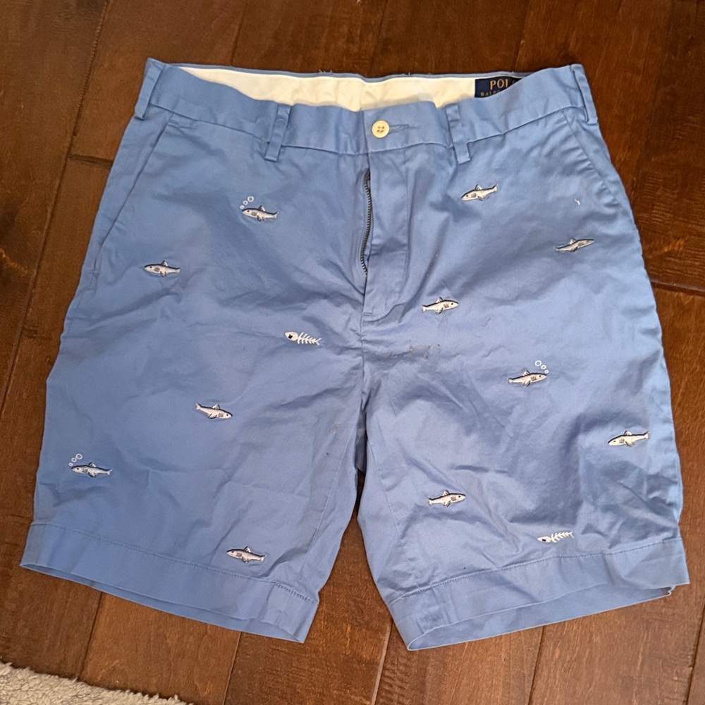 Polo by Ralph Lauren Light Blue Shark Embroidered Men's Shorts